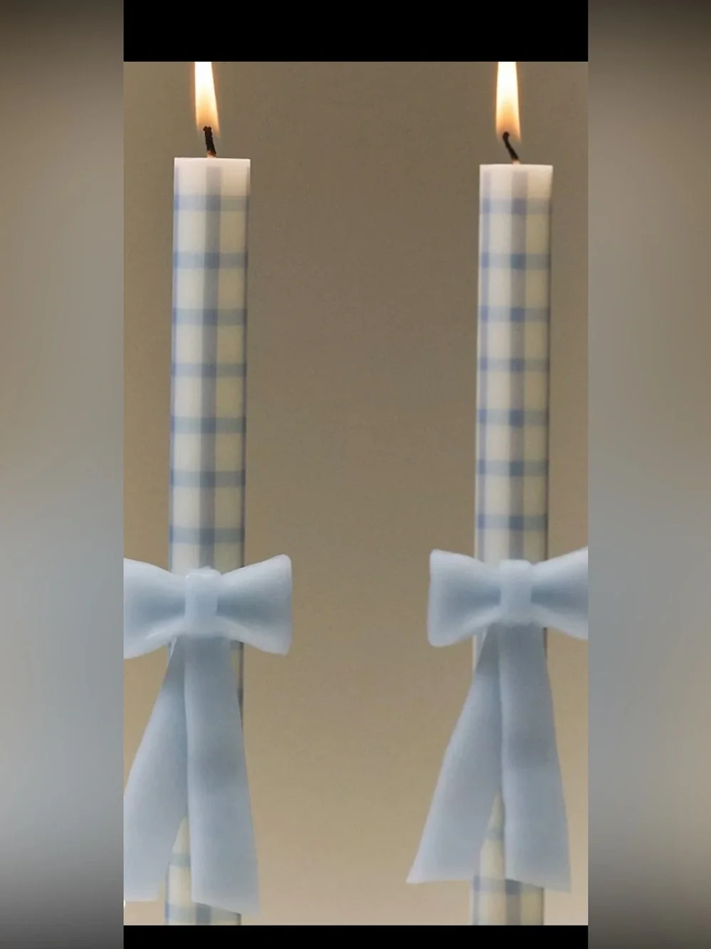Anthropologie Gingham Bow Taper Candles. Set of 2.